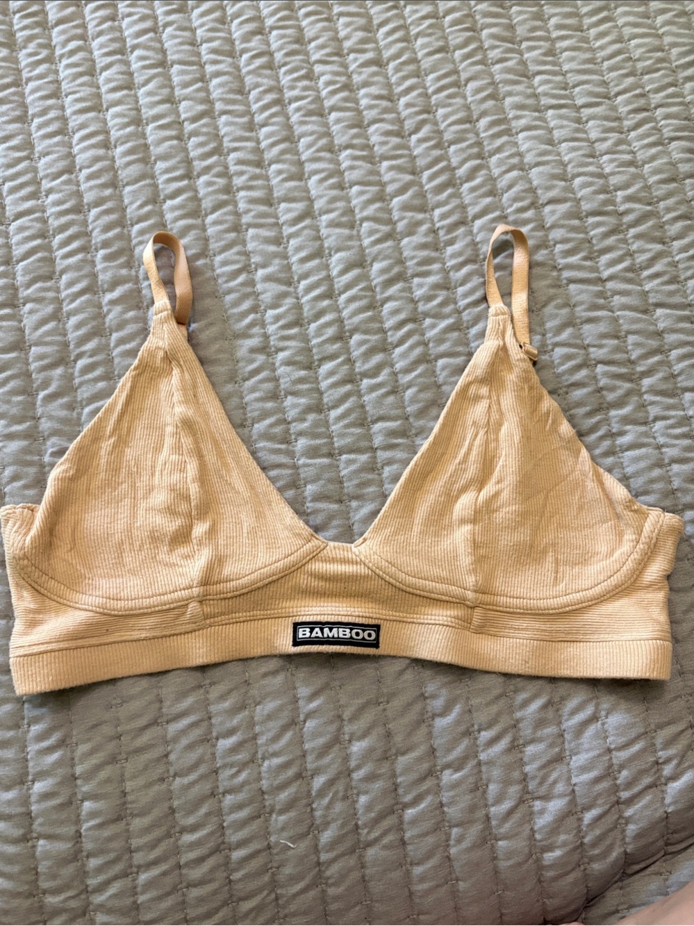 BAMBOO Ribbed Triangle Bralette in Light Beige
